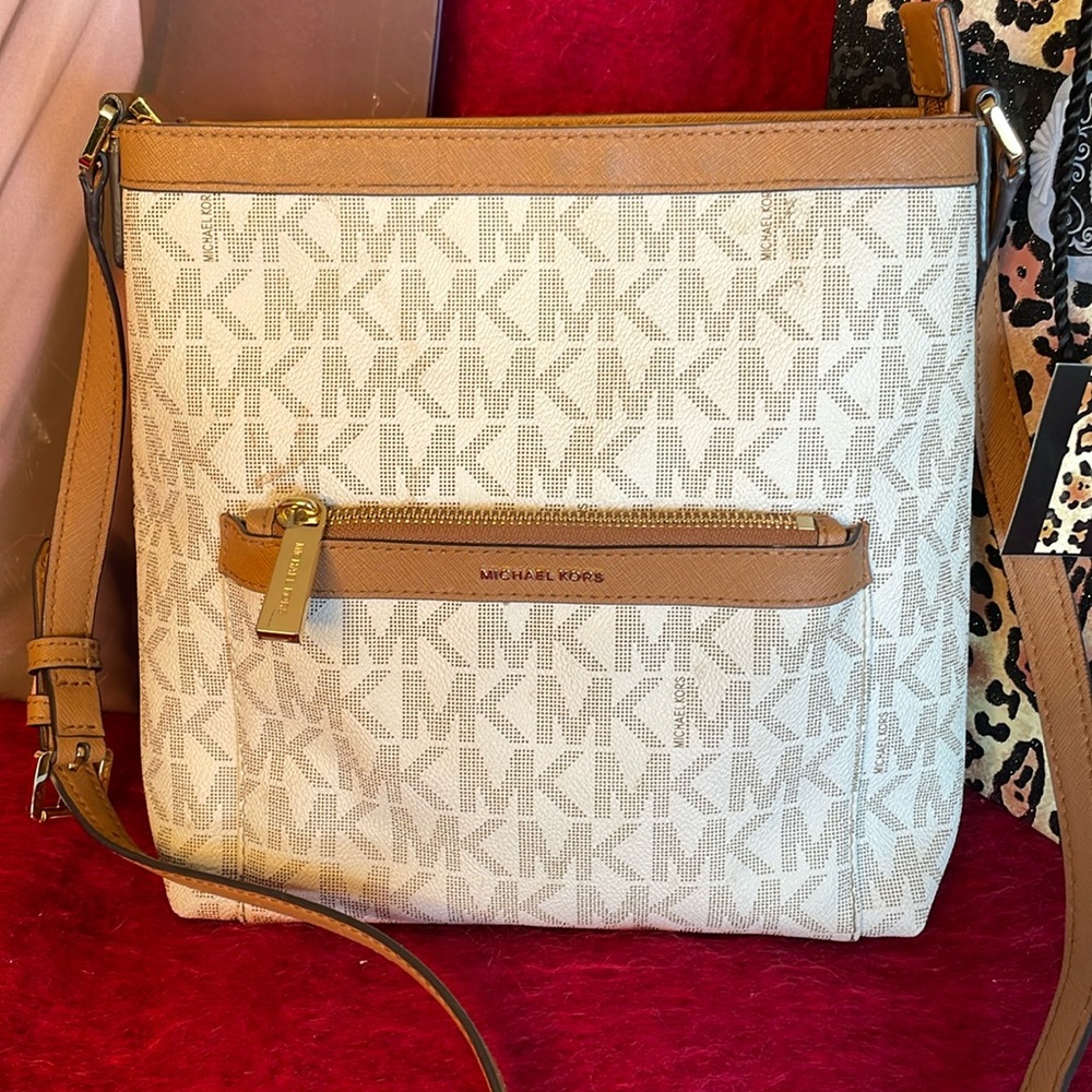 MICHAEL KORS SIGNATURE MK MEDIUM SIZE MORGAN MESSENGER CROSSBODY BAG VANILLA